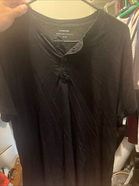 Vince Black Short-Sleeve Henley Polo
